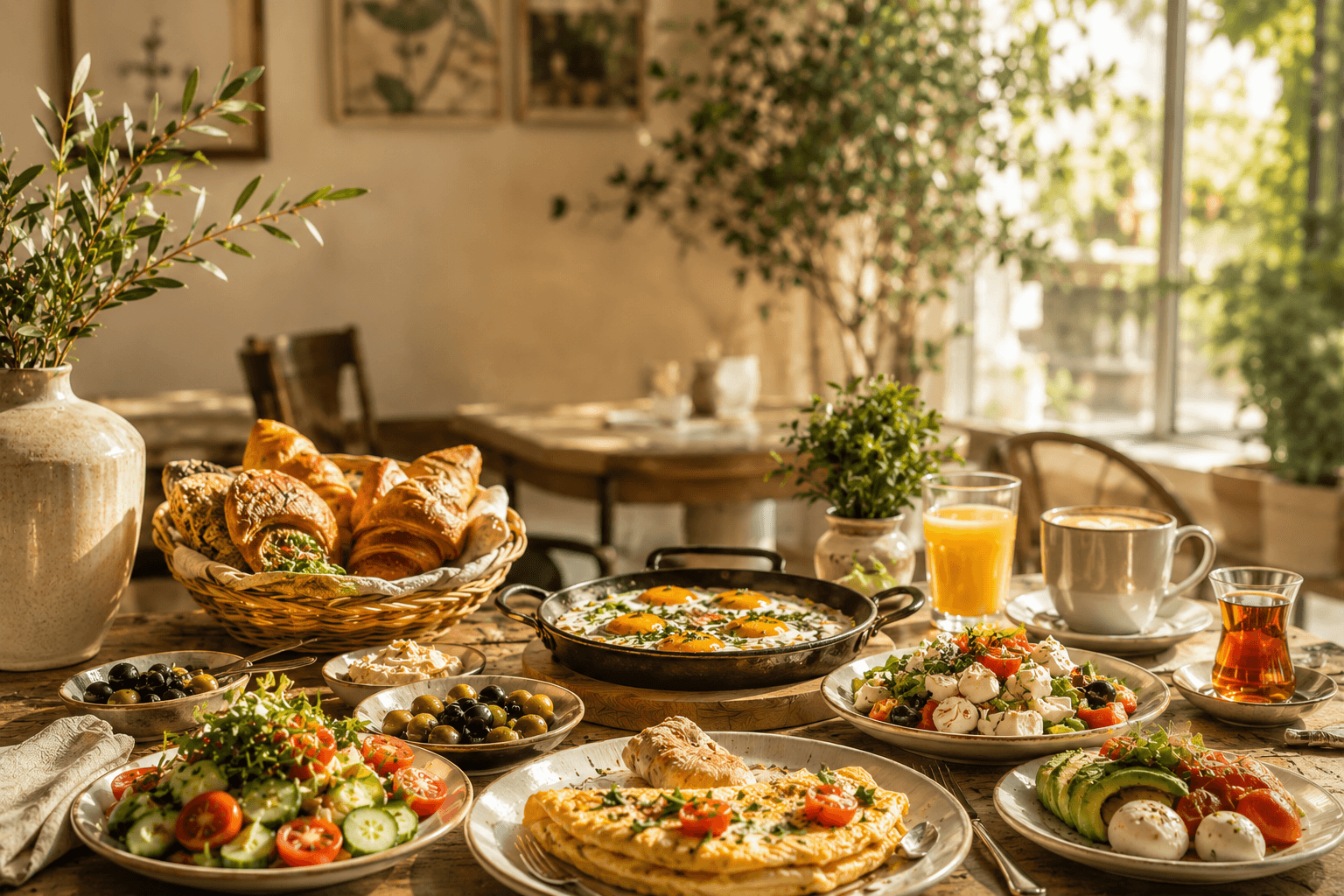 Eleganter Bistro-Tisch mit Kaffee und Speisen